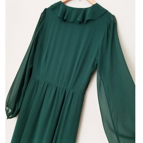 Aritzia Wilfred Millie Dress 8 Forest Green Romantic Ruffle Chiffon Maxi Slit - Picture 10 of 16